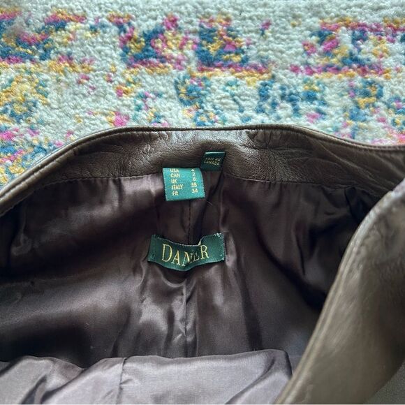 90s Danier chocolate brown mid rise genuine leather pants - Picture 3 of 4